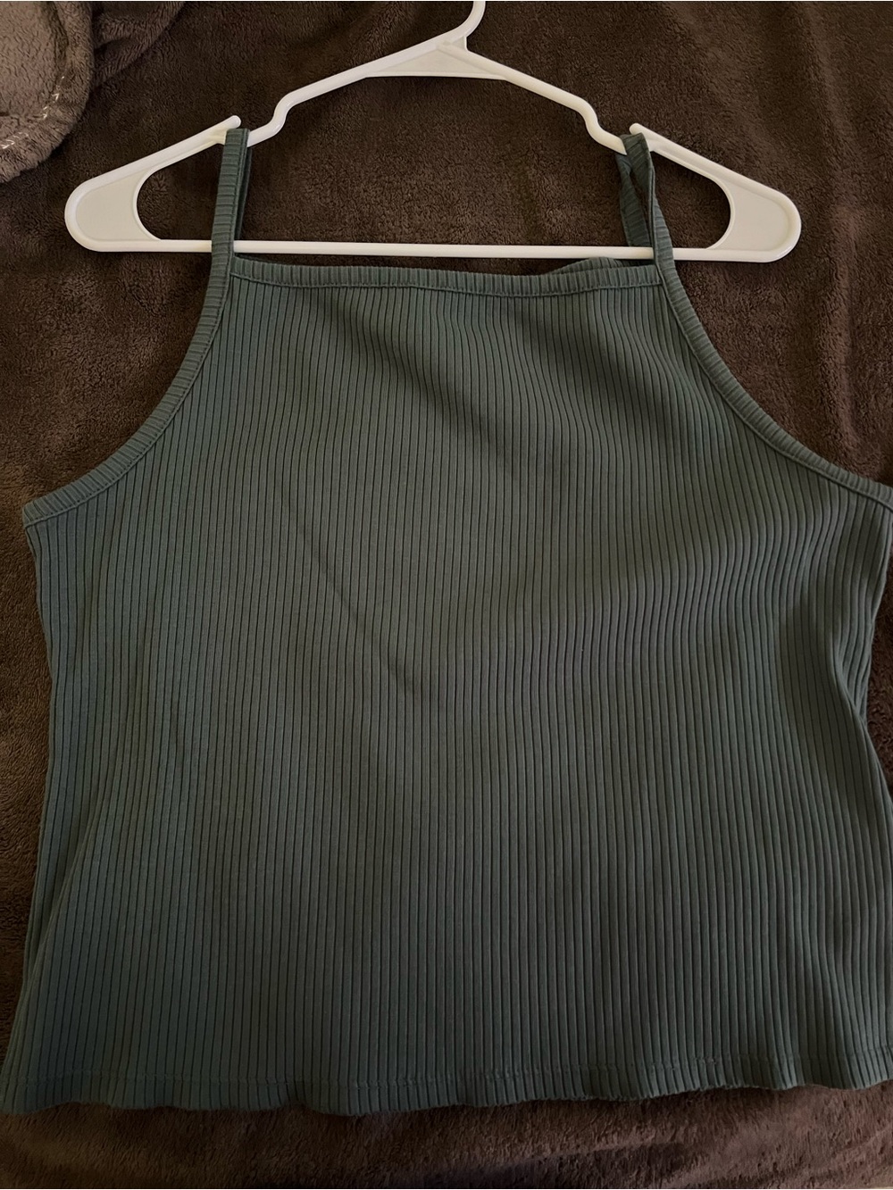 Ribbed Square-Neck Tank Top - Green
